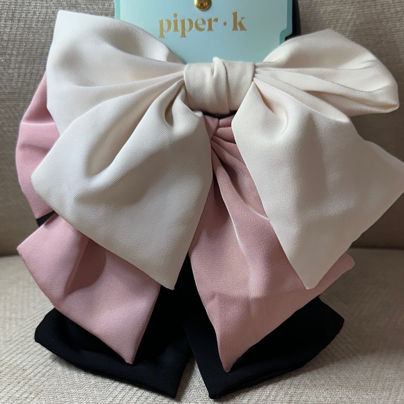 Piper K Hair Bows Set in Pink Black and Cream - Picture 2 of 4